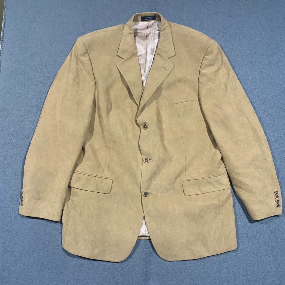 Alfani Blazer Mens 46L Tan Faux Suede 3-Button Sport Coat Camel Professional